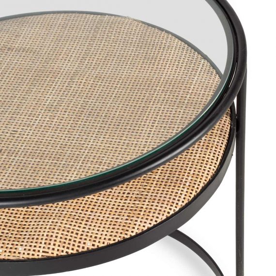 Round rattan side tables.