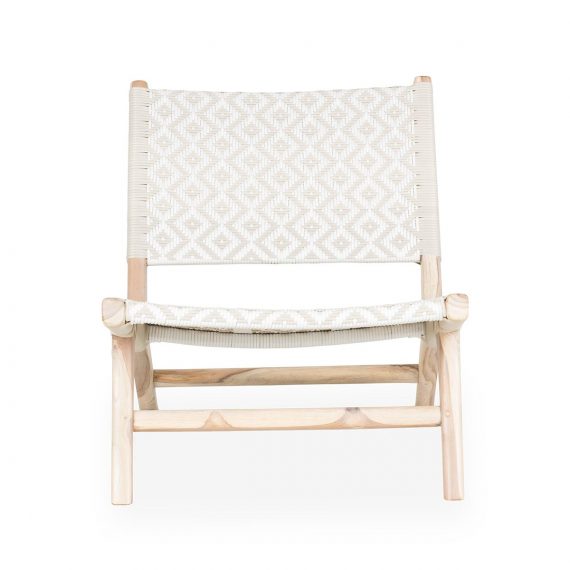 White synthetic rattan low chair.