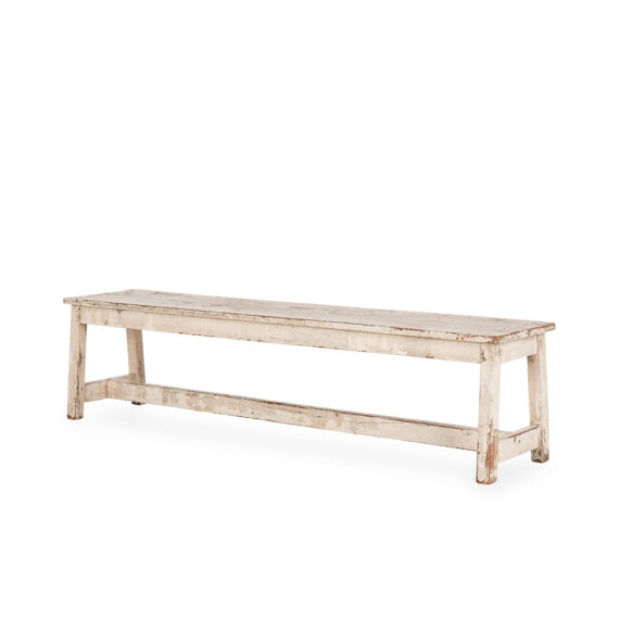 White wood bench.